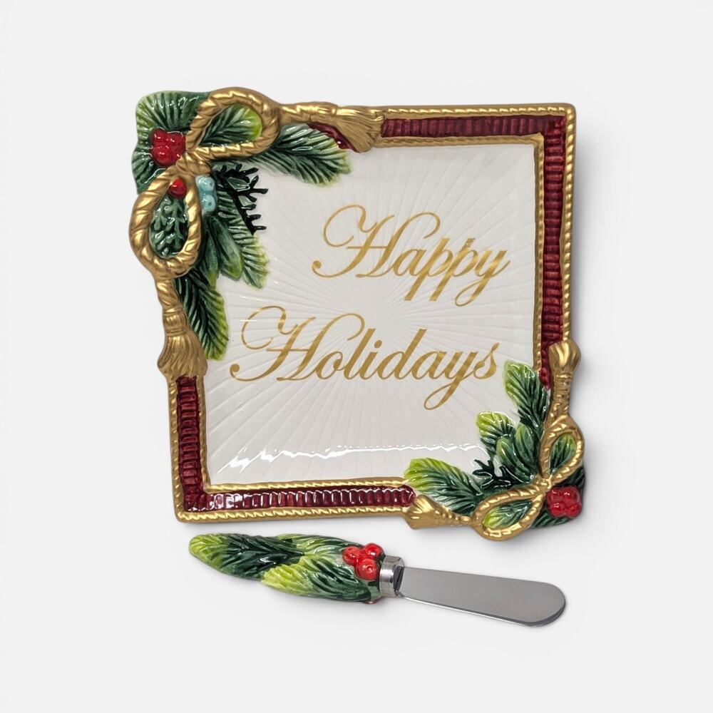 Vintage Fitz And Floyd Happy Holidays Snack Plate and Spreader